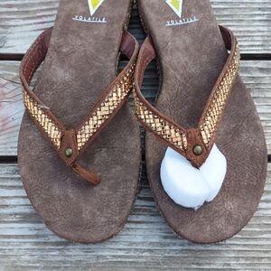 Volatile Brown Sandals with Gold Accents